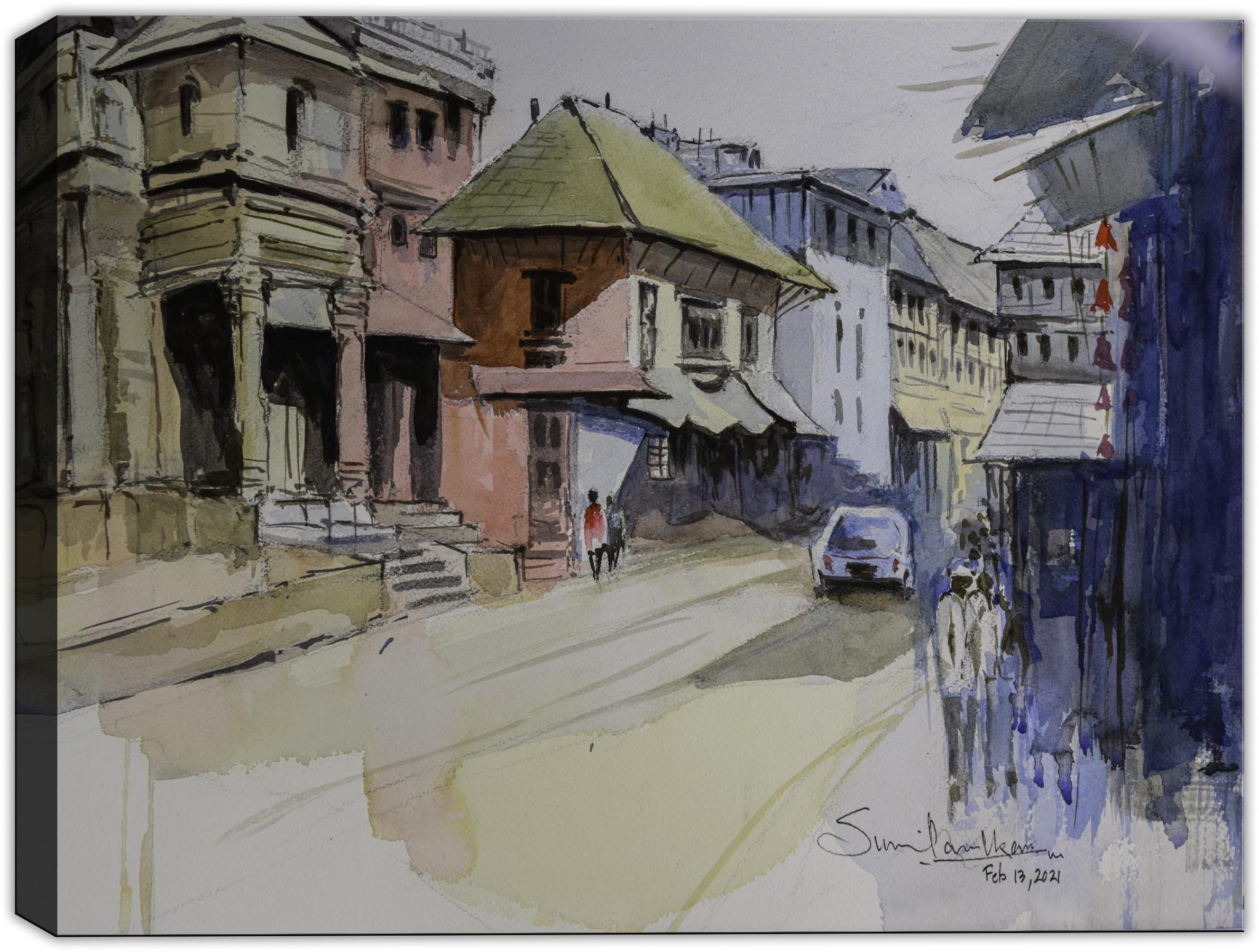 The Boulevard Watercolor Painting on Canvas