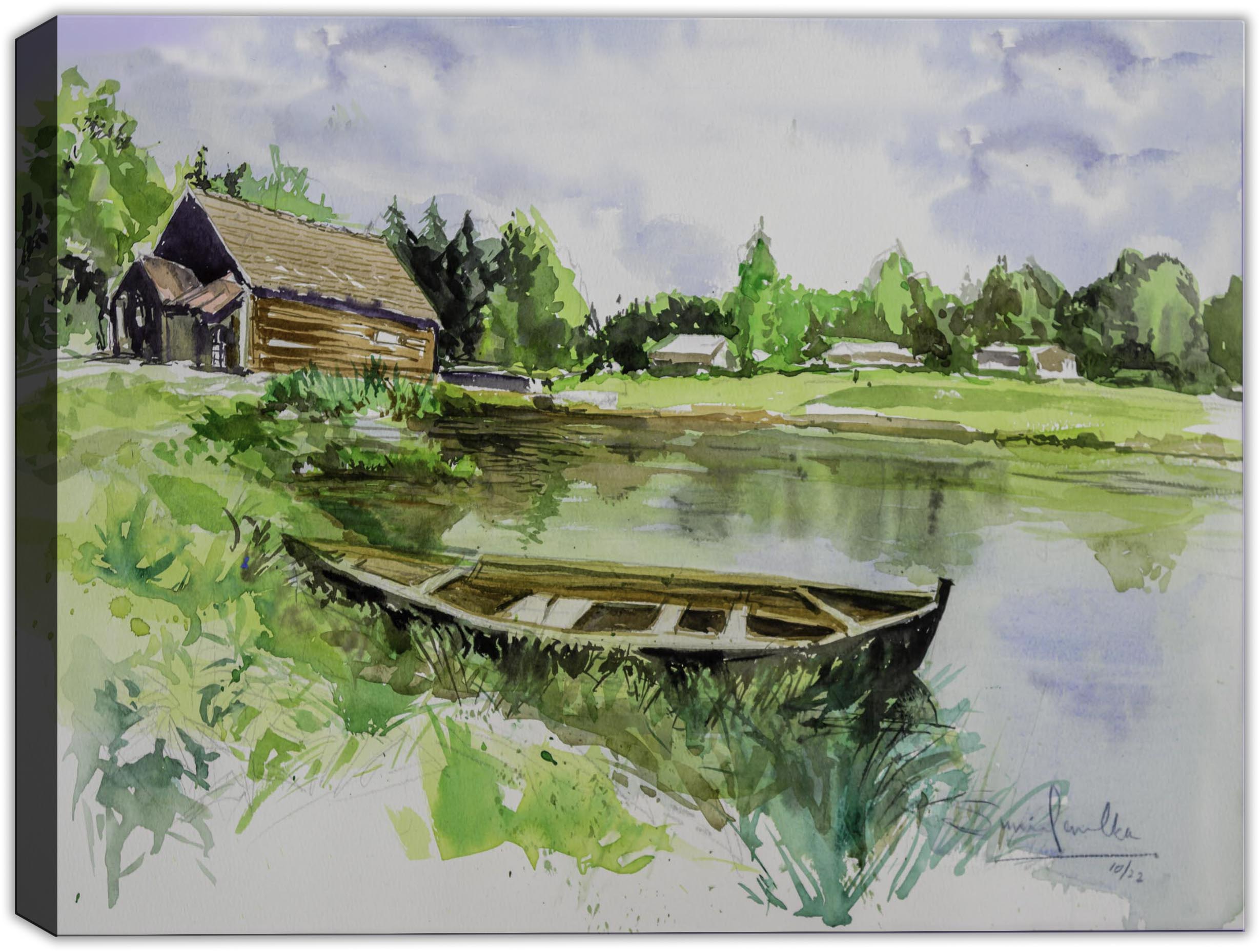 Rustic Retreat - Watercolor Painting on Canvas