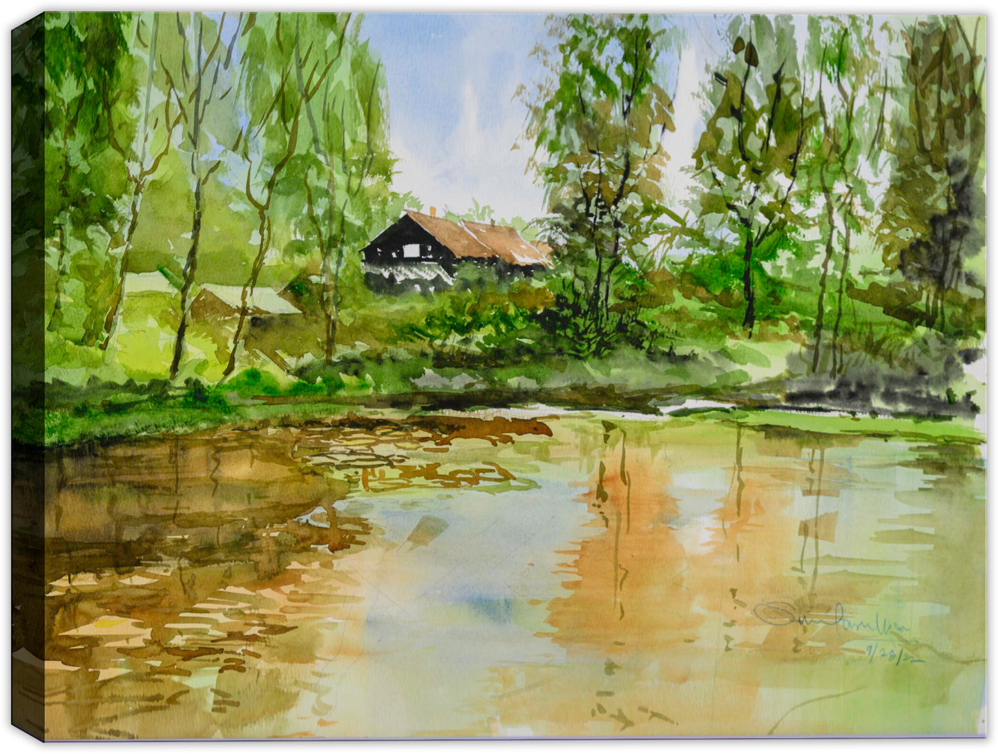 Watercolor Print - On golden pond