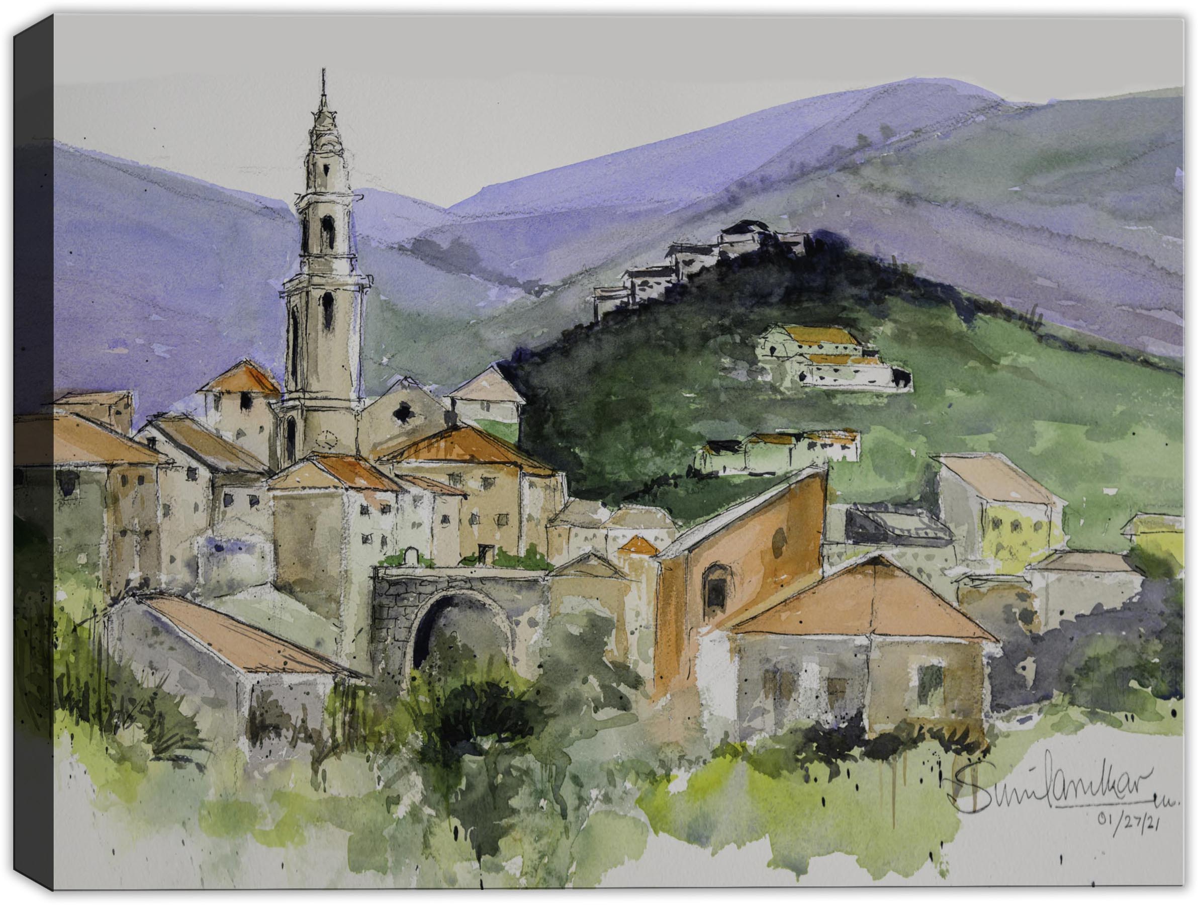 Canvas Watercolor Print of a House of Worship