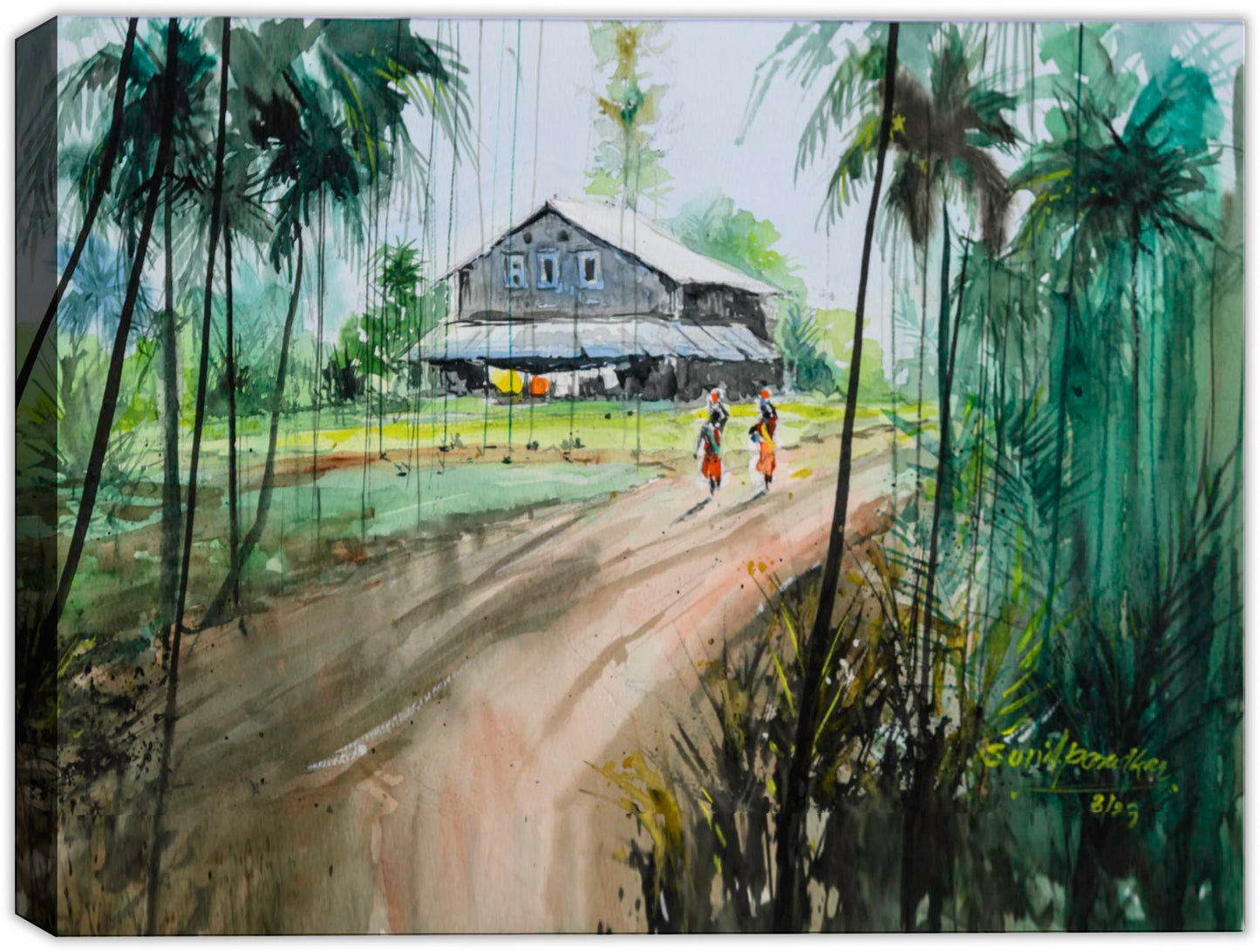 Watercolor on Canvas - 2 woman walking