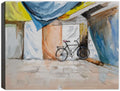 Bicycle Parked in Village - Watercolor Painting on Canvas