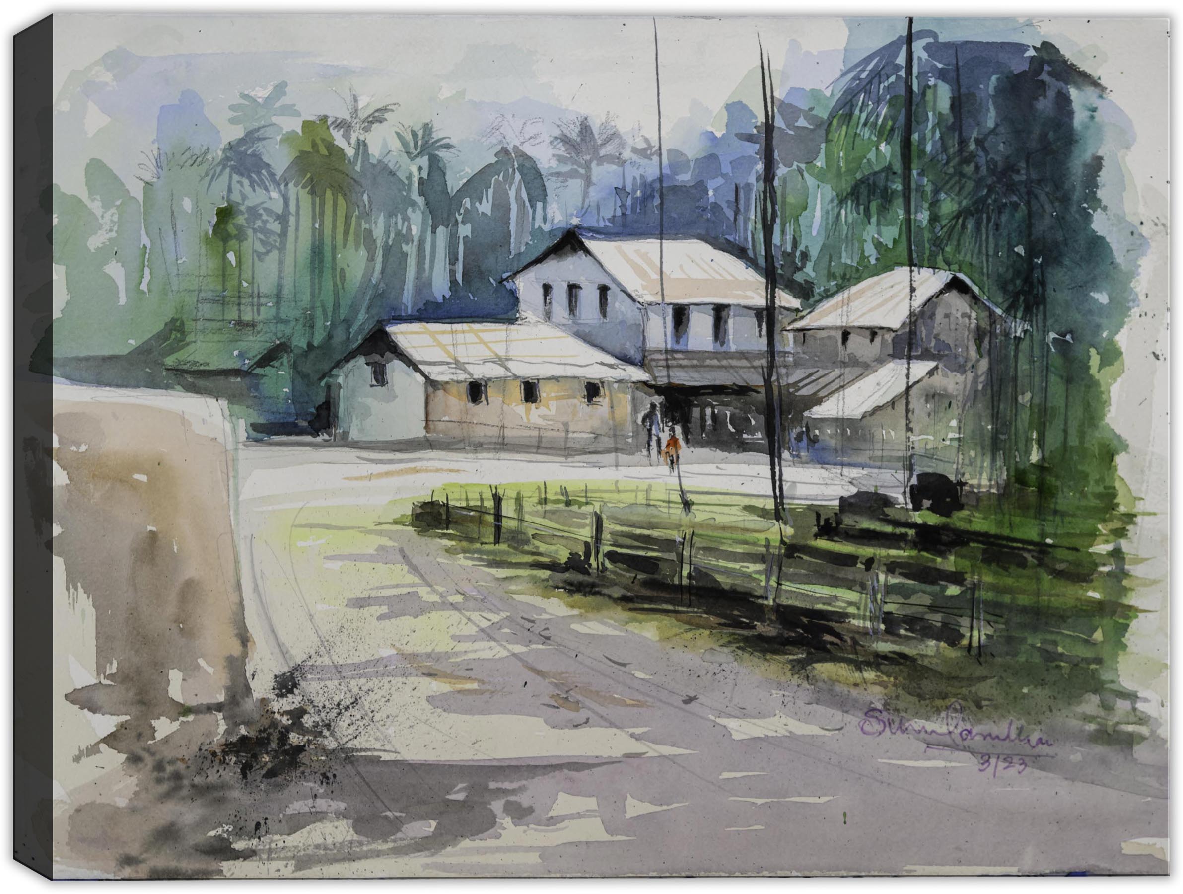 Home Path Painted on Canvas - Watercolor