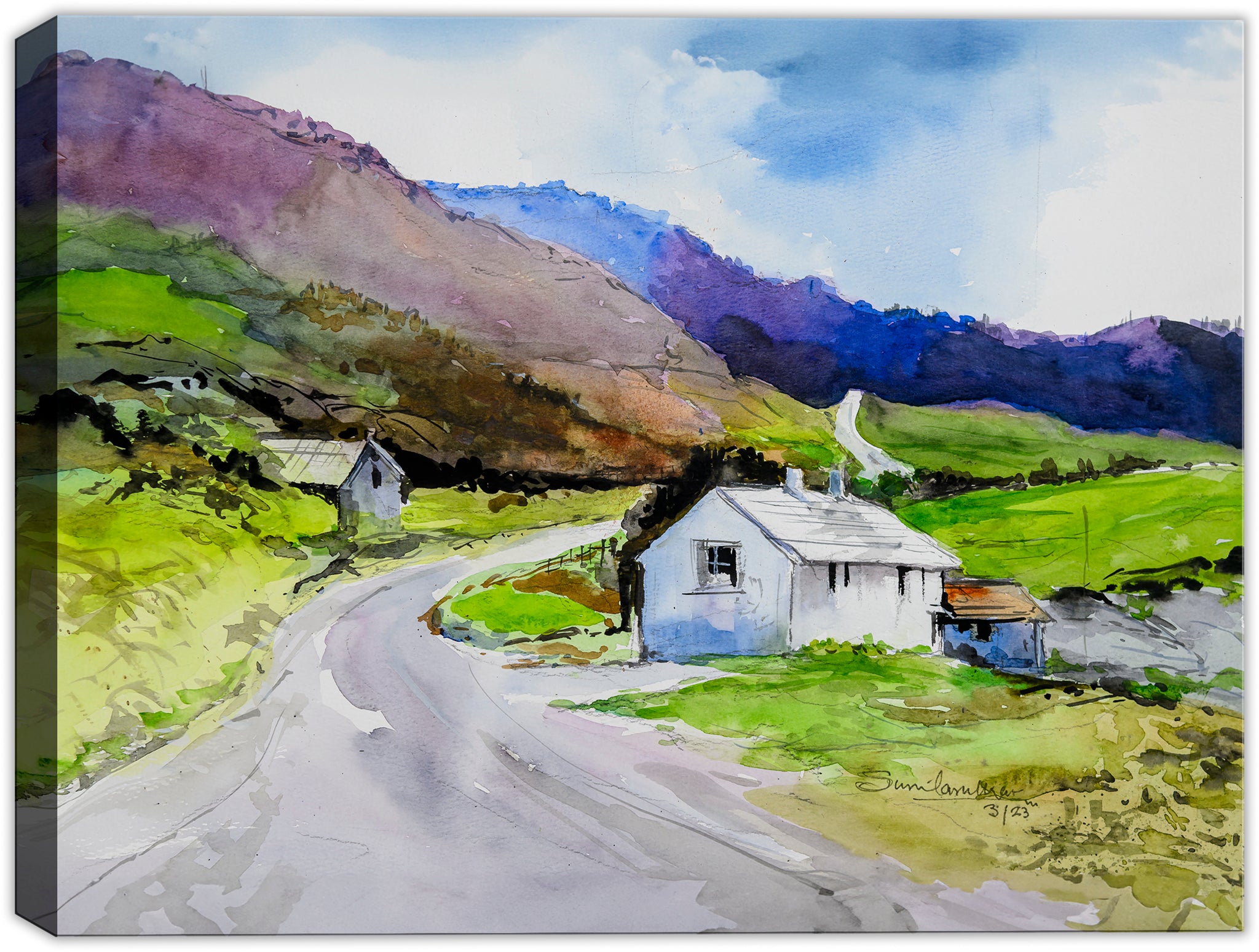 Watercolor painting of a Country Cottage on Canvas