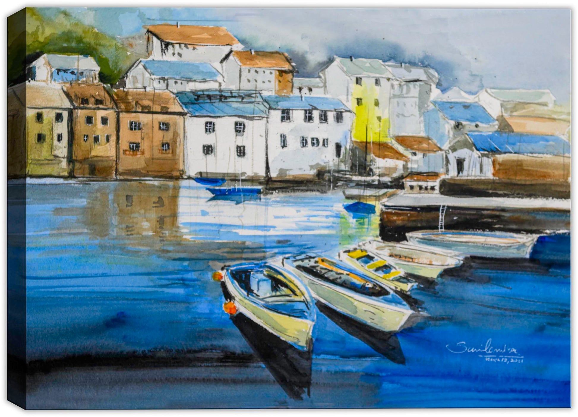 The Fishing Village - Watercolor – Canvas Art Plus