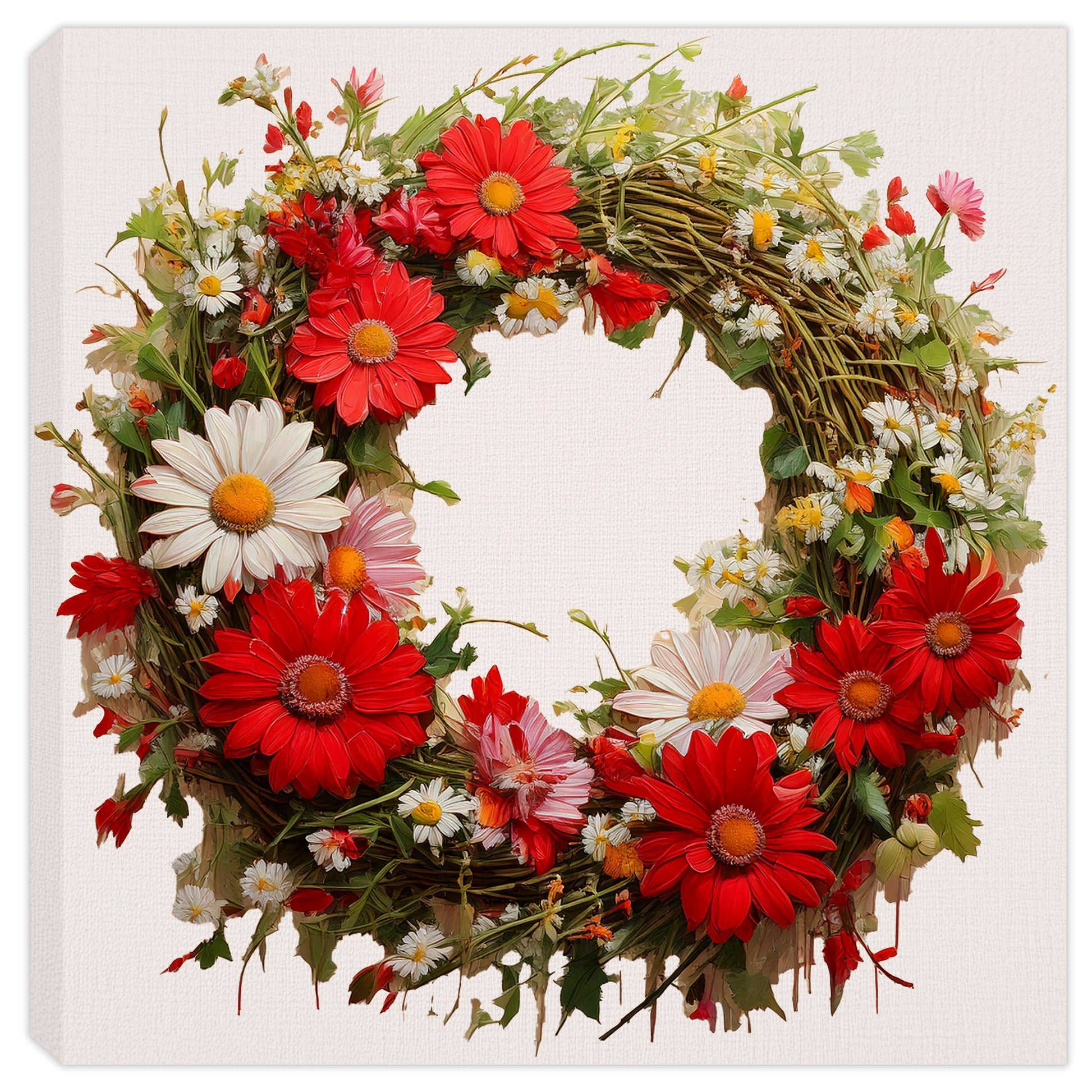 Multi Colored Spring Daisy Wreath on Grapevine Base