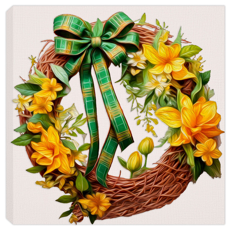 Golden Spring Wreath with Green Plaid Bow