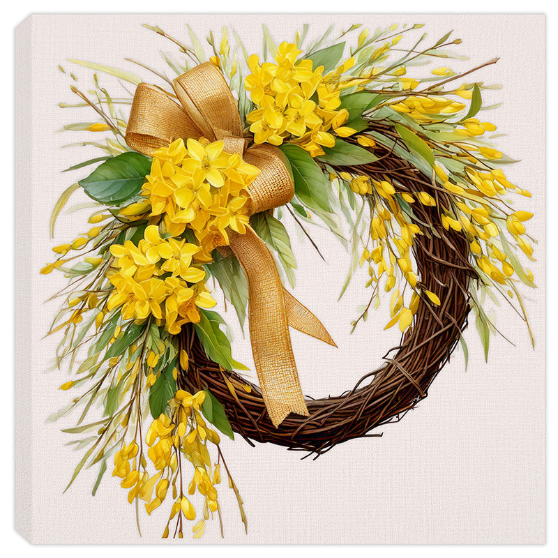 Spring Forsythia Wreath with Burlap Bow