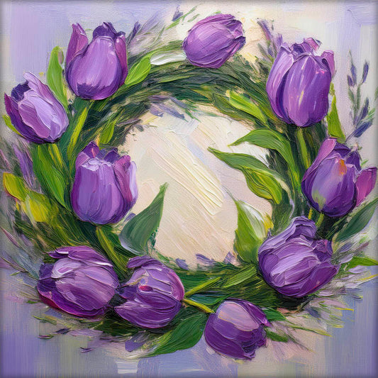 Oil Painting of a Purple Tulip Spring Wreath