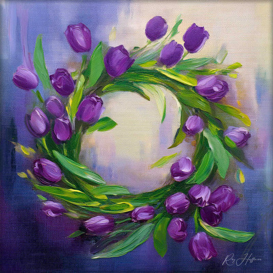 Purple Spring Wreath on Canvas - Signed