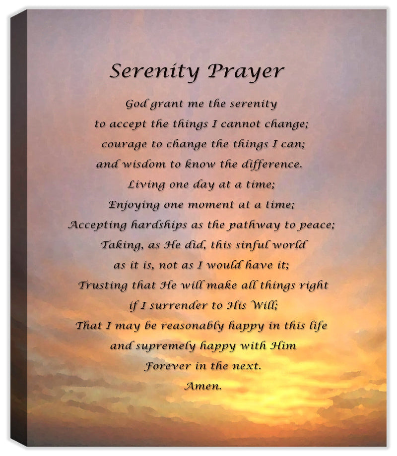 Serenity Prayer with Sunset in the Background on a Canvas Wrap - Waterproof