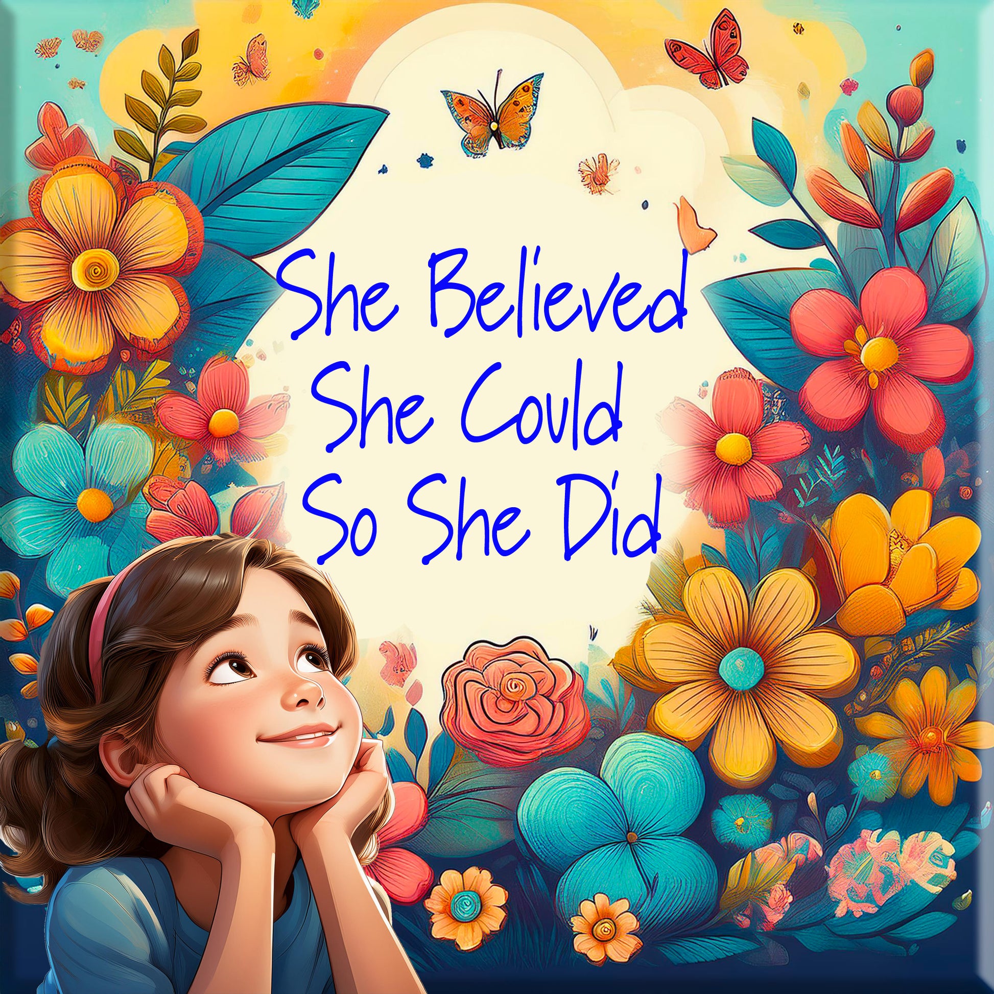 Inspirational Wall Art for Young Caucasian  Girl with the Words "She belied she could so she  did"