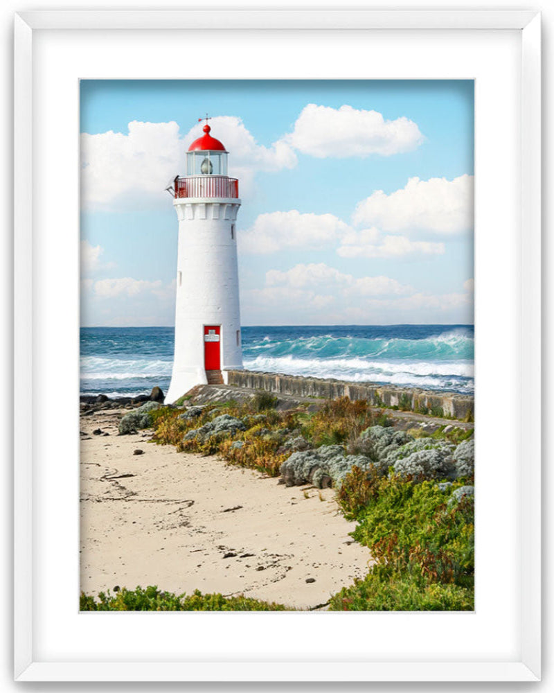 Lighthouse Picture of Griffiths Island Lighthouse - Lighthouse  with Fluffy Clouds in White Fame