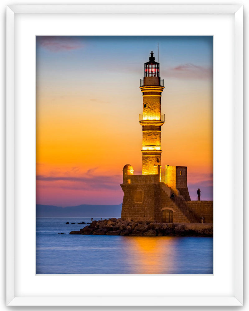 Greece Lighthouse Image - White Lighthouse Picture of the Chania Lighthouse housed in a white frame