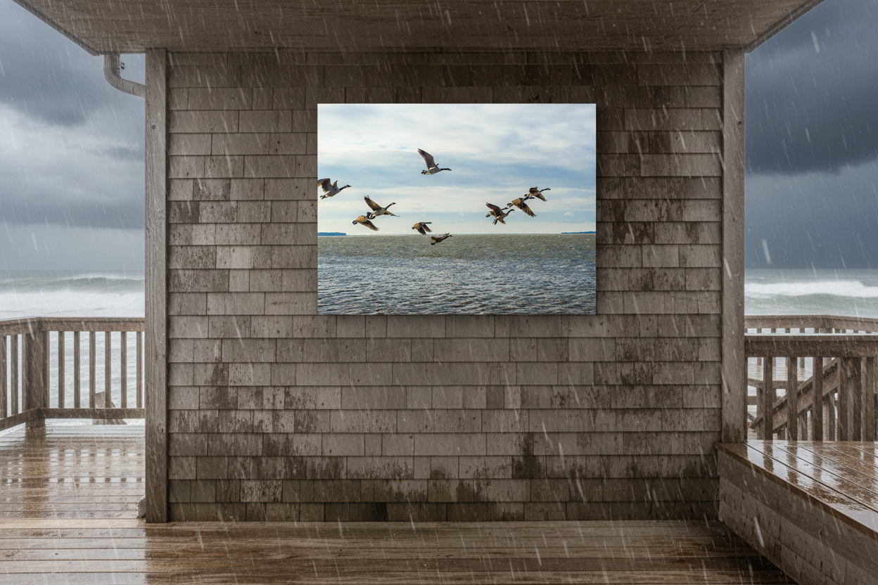 Flying Geese on the Ocean on Oceanfront Patio in Rain