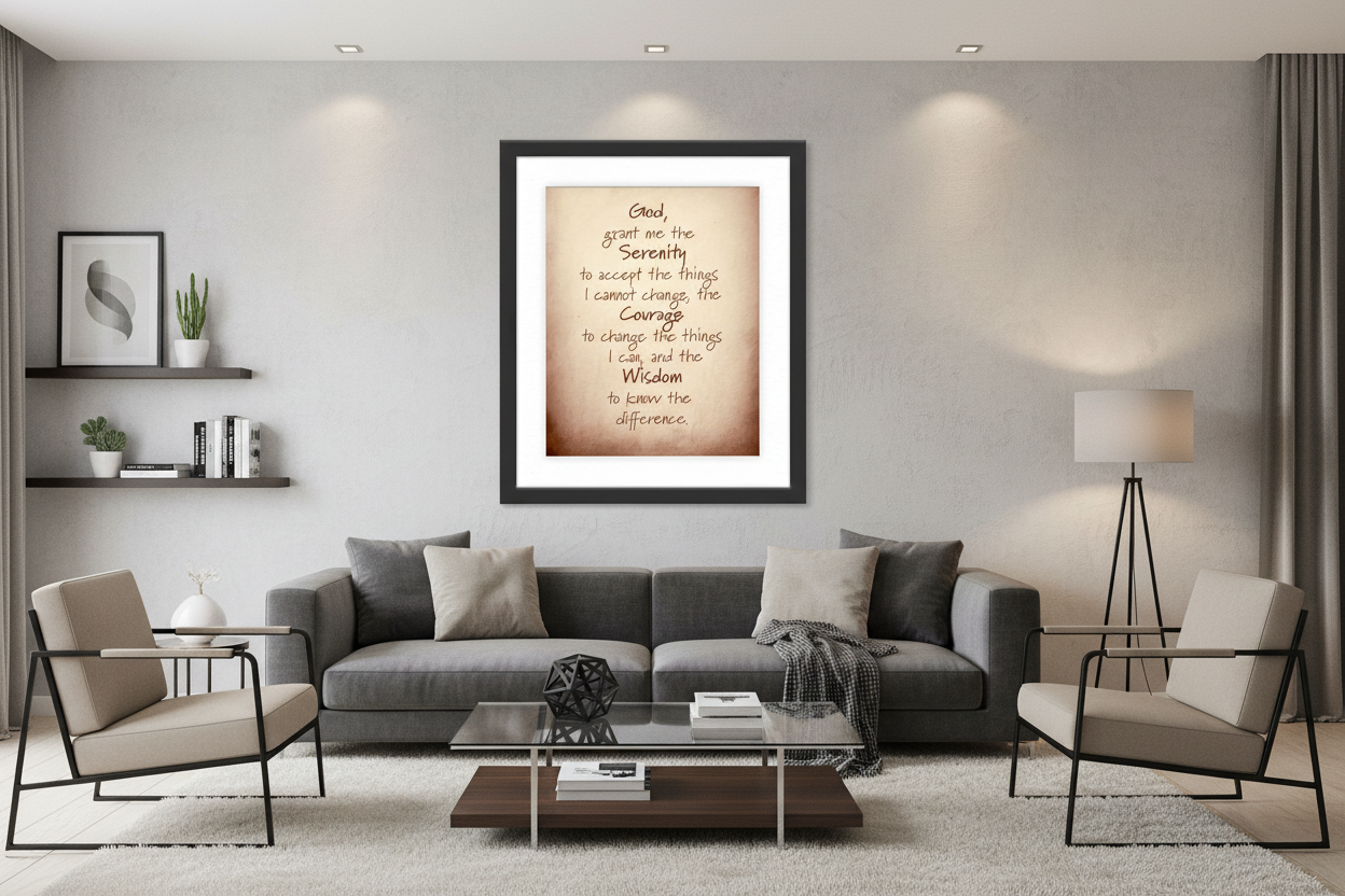 Serenity Prayer Black Frame in Modern Living Room