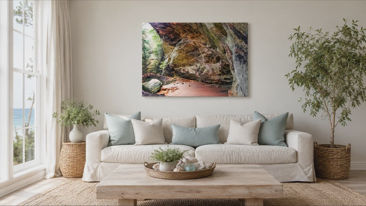 video of canvas print on living room wall