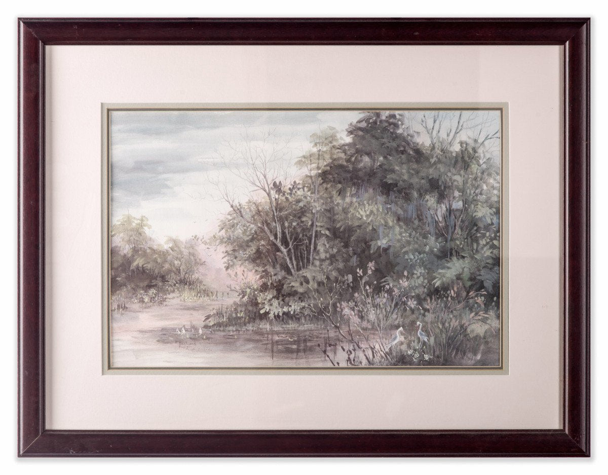 Blue Herons on Pond by Deutamd - Framed Art