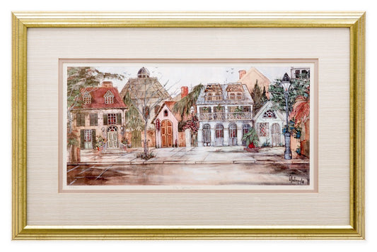 Olde College Town - by Lucretia Restrepo - Framed Art