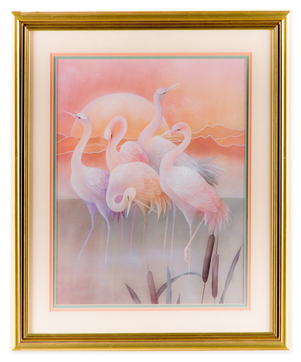 Pink Pelicans at Sunrise #1 - Fine Art Print - Framed Art - 1