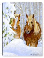 Painting of horses in the snow printed on a canvas wrap.