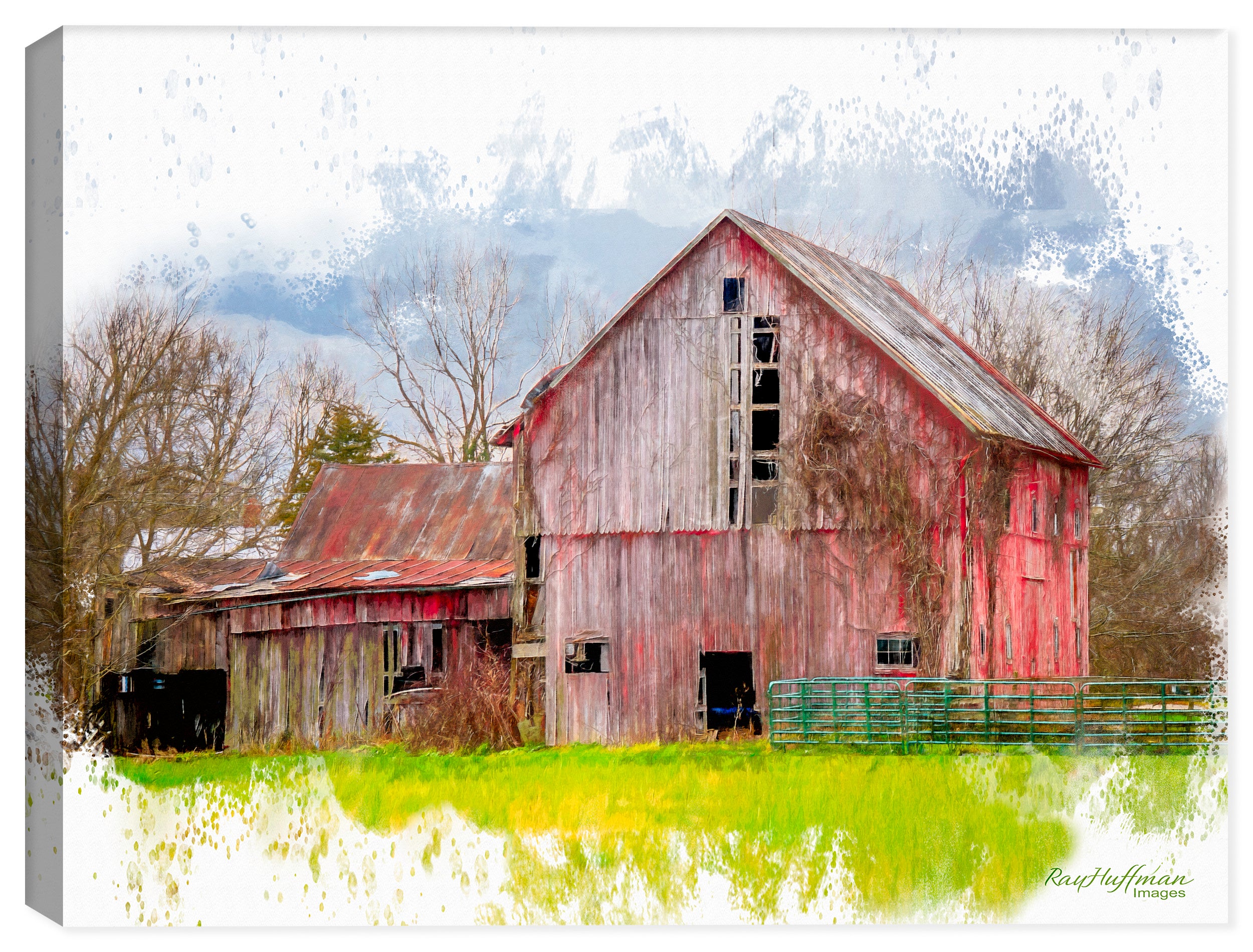 Watercolor Painting of a Barn - on Canvas