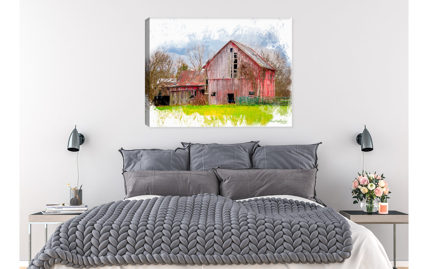 Countryside Barn - Watercolor on Canvas Painting