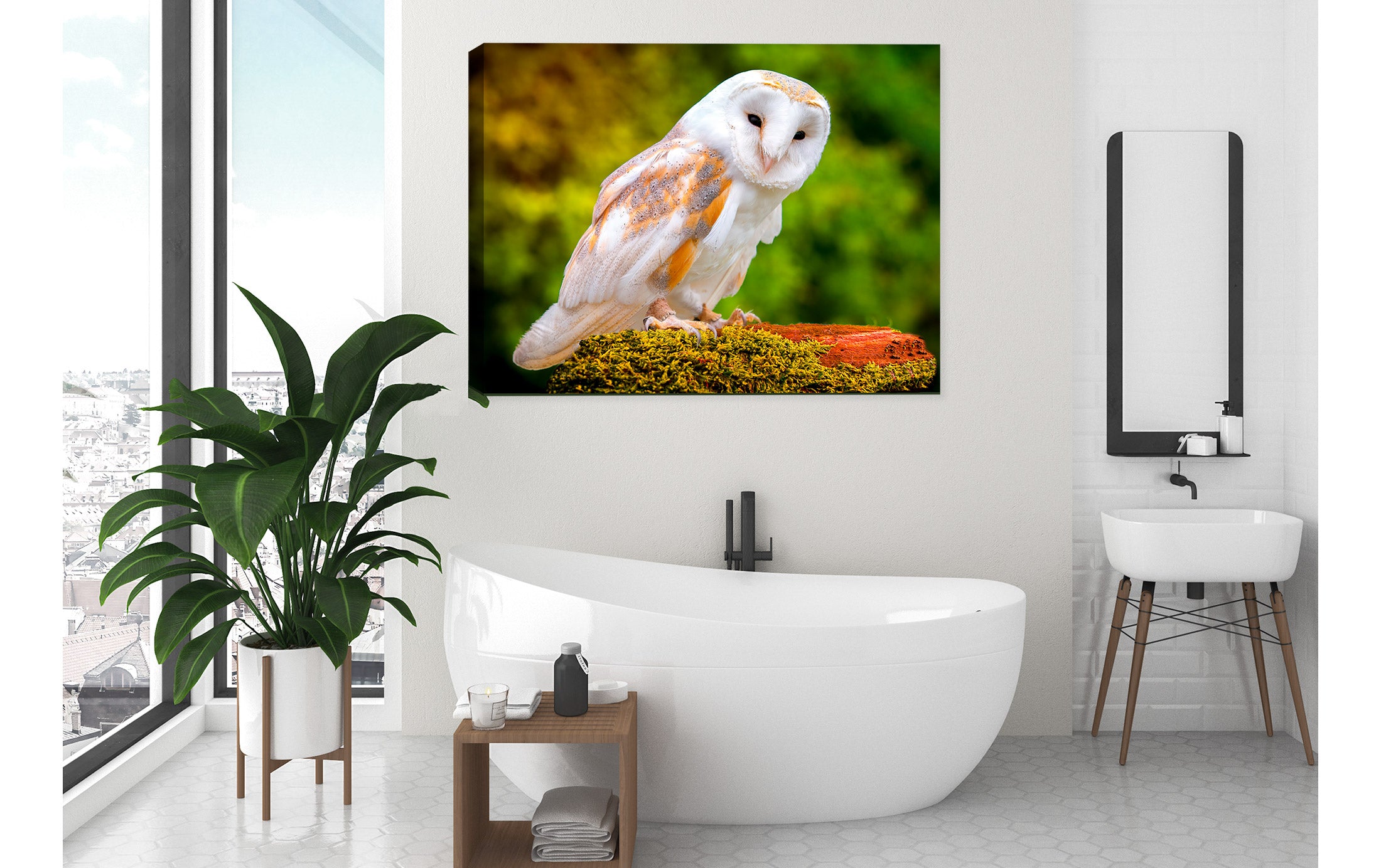 Owl Photo on Canvas in bathroom