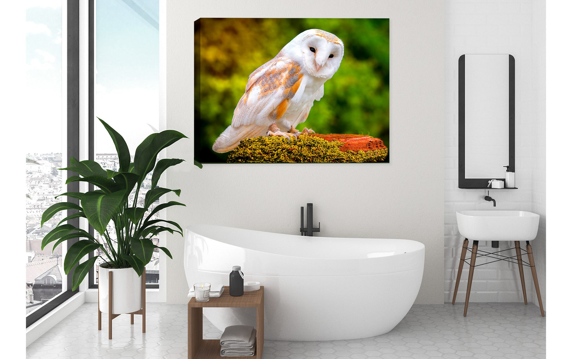 Owl Photo on Canvas in Bath Room