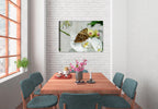 High Resolution of a  Monarch butterfly on a white orchid. Printed on Canvas - Hung on Dining Room Wall.