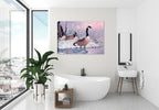 Canada Goose Painting on Canvas hung of a Bathroom Wall.