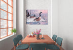 Canada Goose Painting on Canvas hung of a Dining Room Wall.