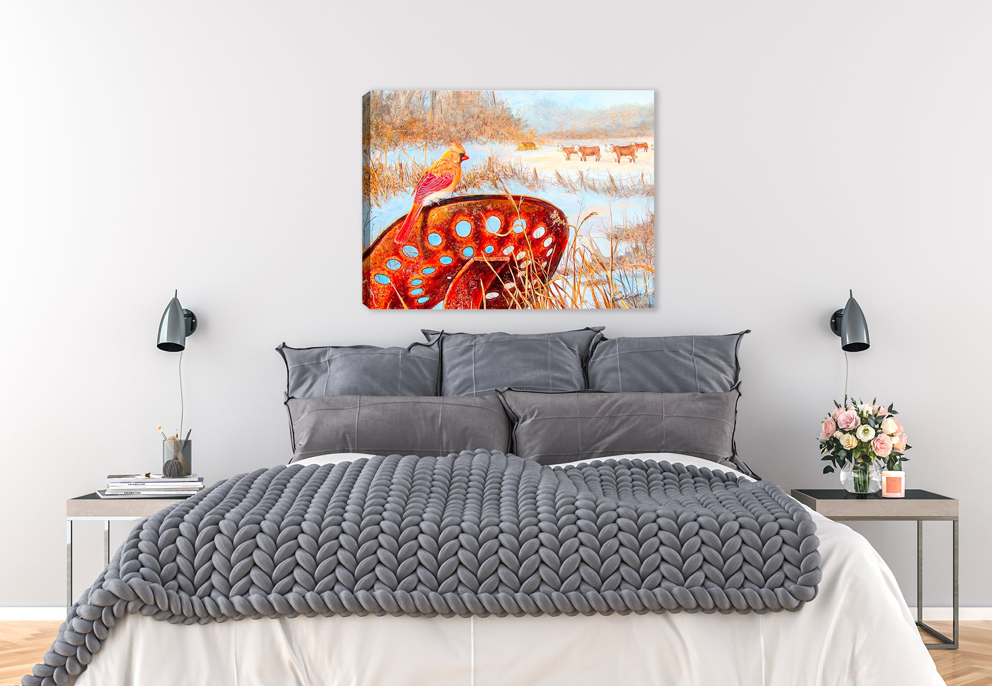 Cardinal - Front Row Seat printed on Canvas - Hanging on Bed Room Wall