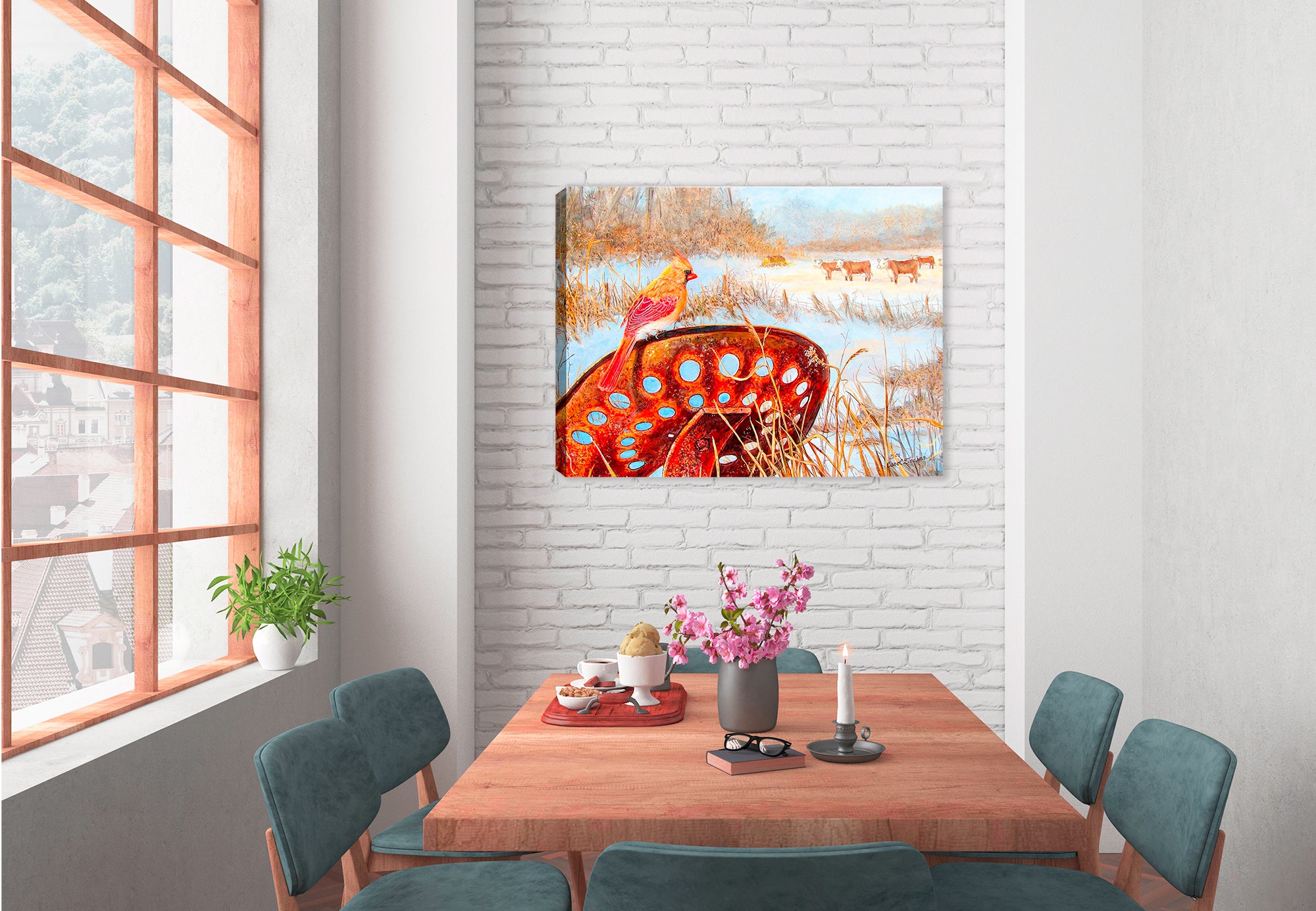 Cardinal - Front Row Seat printed on Canvas - Hanging on Dining Room Wall