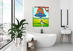 Dinner Bell with Bird - Painting on Canvas - Hanging of Bath Room Wall