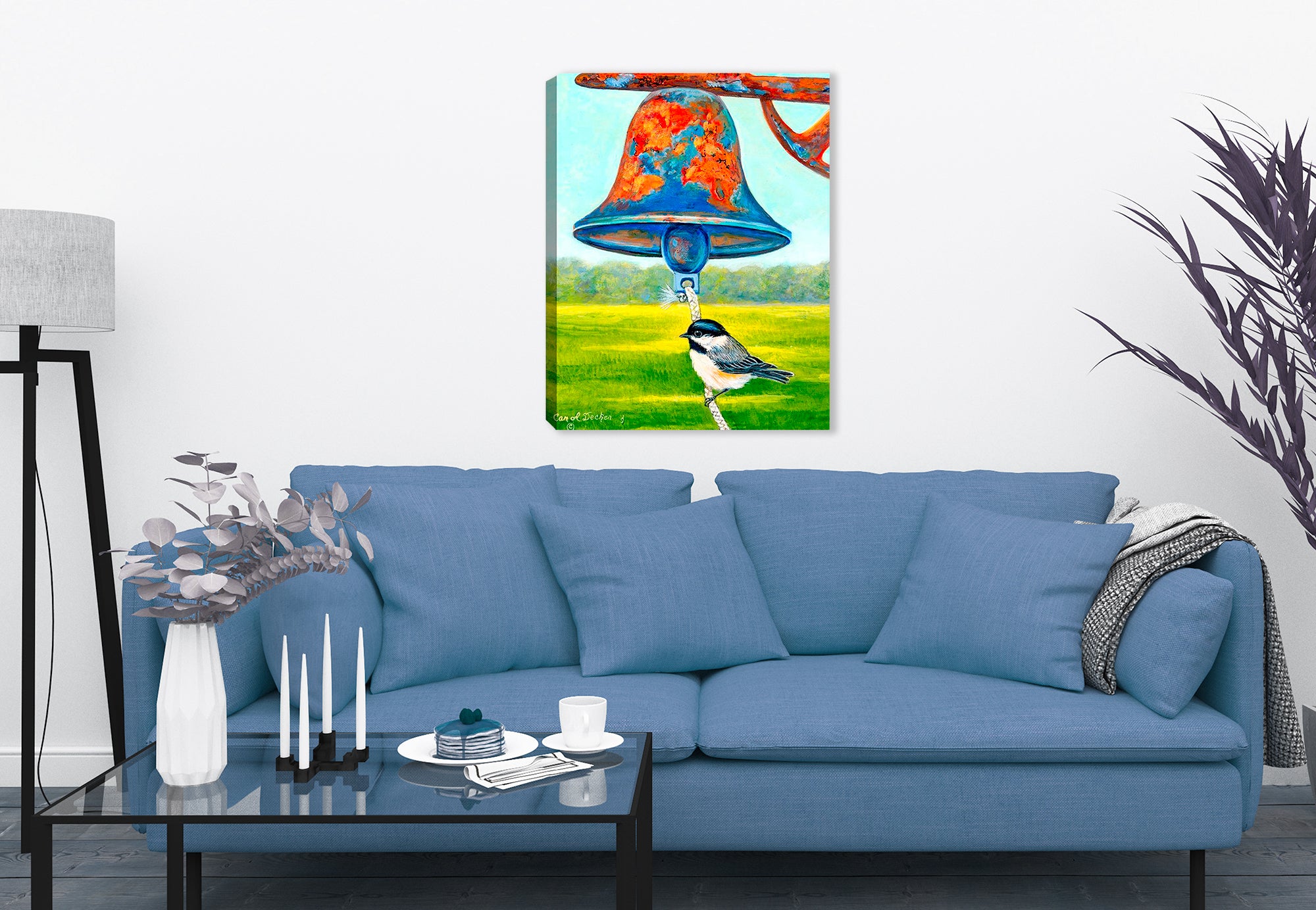 Dinner Bell with Bird on Canvas - Hanging of Living Room Wall