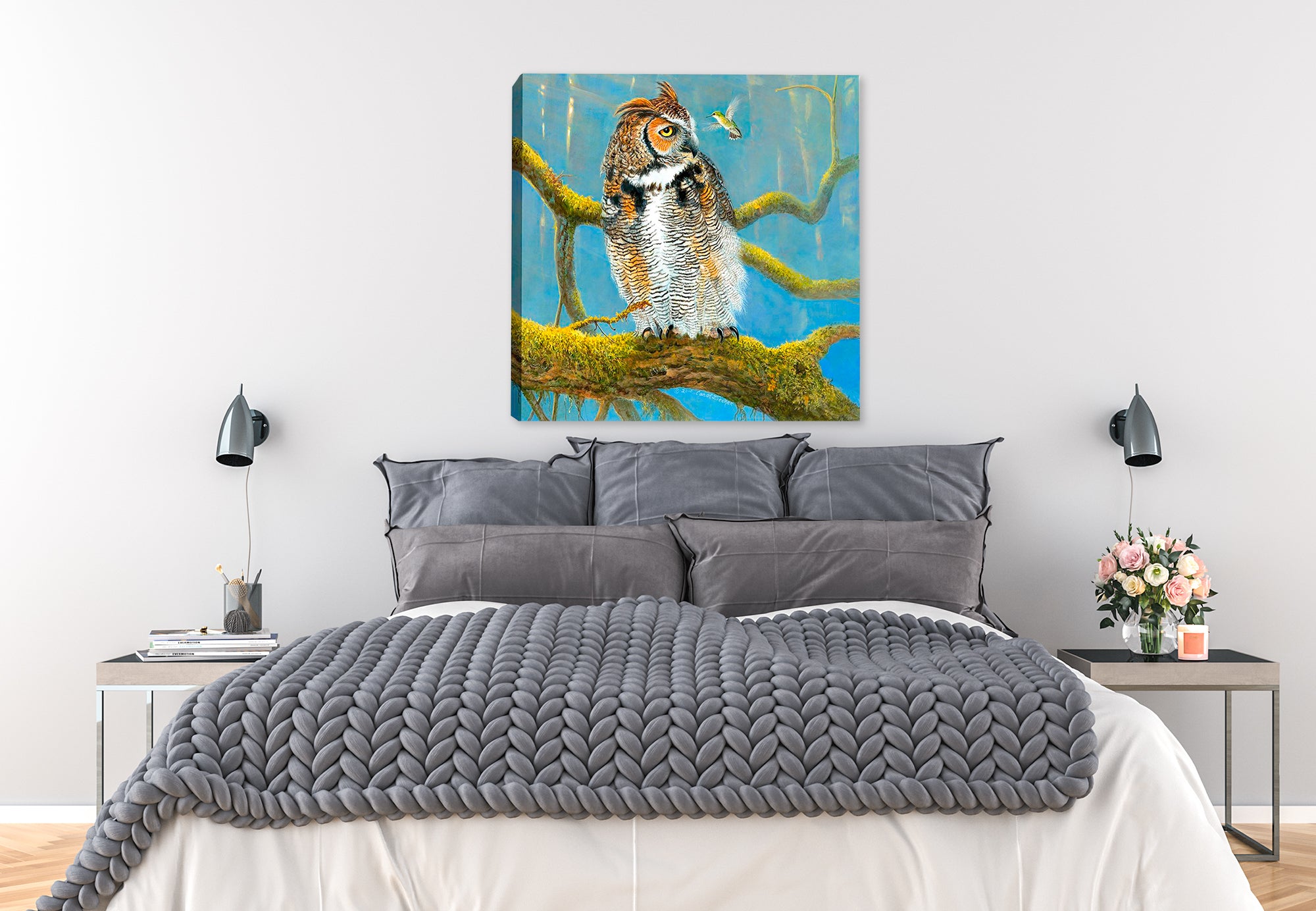 Fearless Owl Painting - Hung on Bedroom Wall