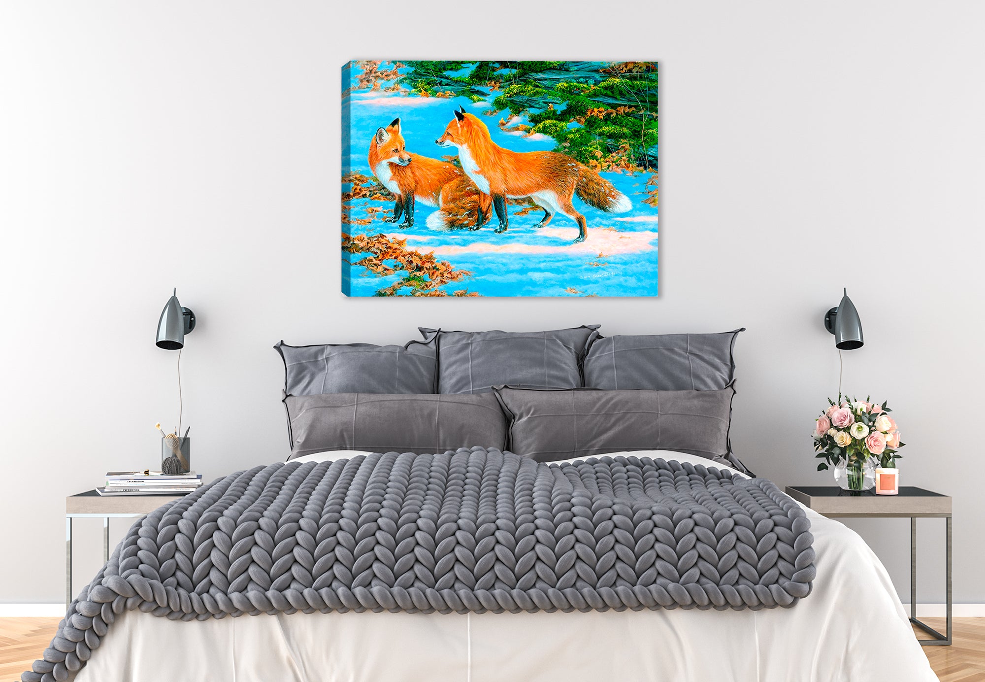 Flirty Fox Painting on Canvas - Hung on Bed Room Wall