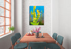 Goldfinch on Flowers - Printed on Canvas - Hung on Dining Room Wall