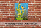 Goldfinch on Flowers - Printed on Waterproof Canvas - Hung on Outdoor Patio Wall