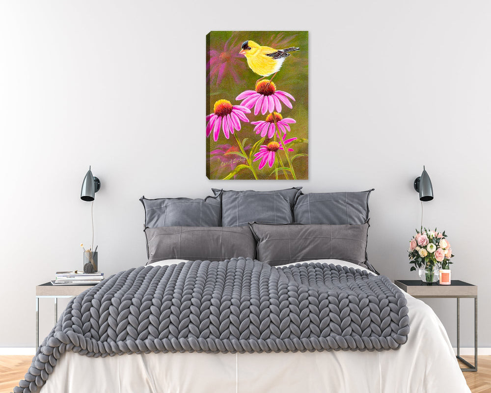Goldfinch on Purple Coneflower - Hung on Bedroom Wall