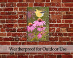 Goldfinch on Purple Coneflower - Waterproof Canvas Hung on Patio Wall