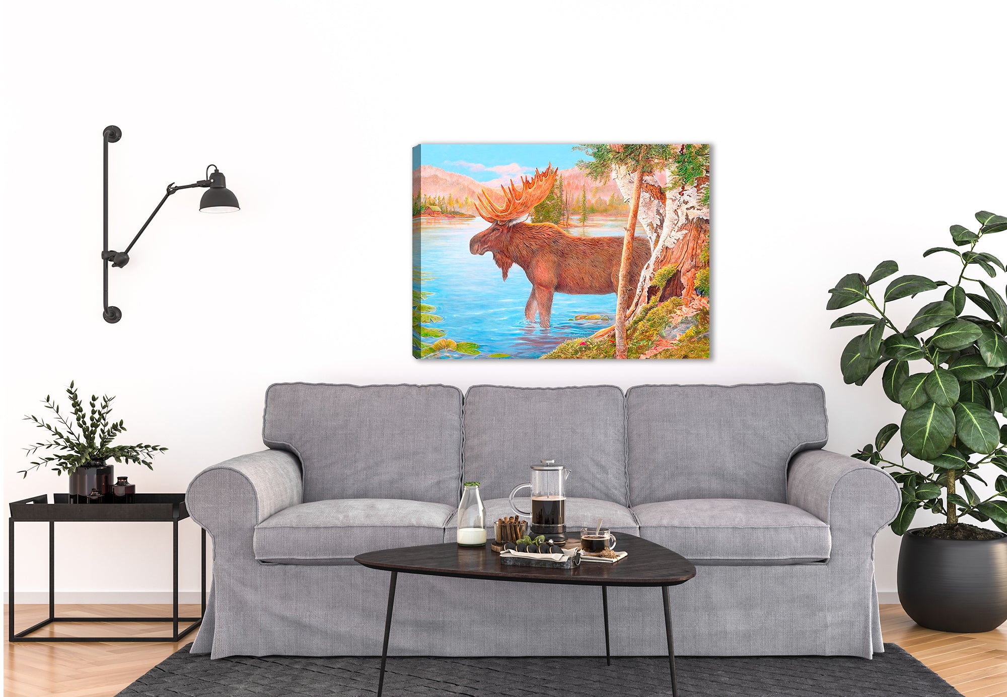 Majestic Moose Painting printed on Canvas - Hung on Living Room Wall