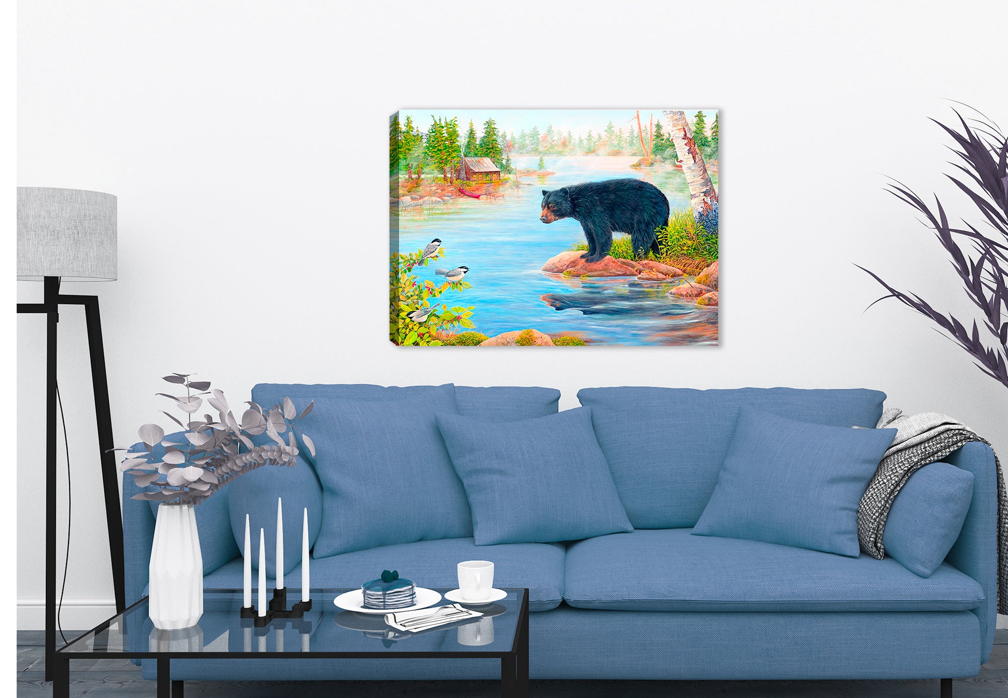 Misty Morning Encounter by Carol Decker - Painting printed on Canvas. - Hung on Living Room Wall