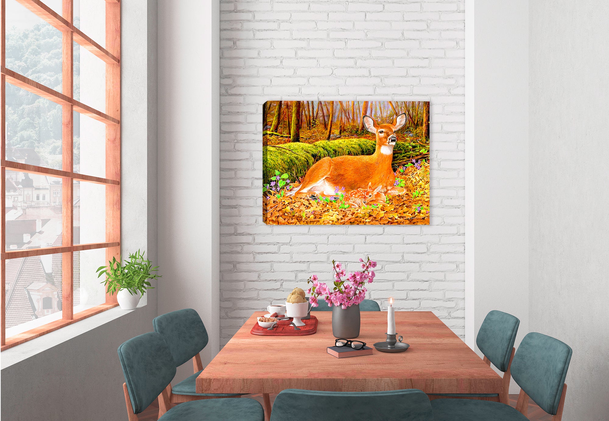 New Beginnings by Carol Decker - Deer Painting on Canvas  on Dining room wall