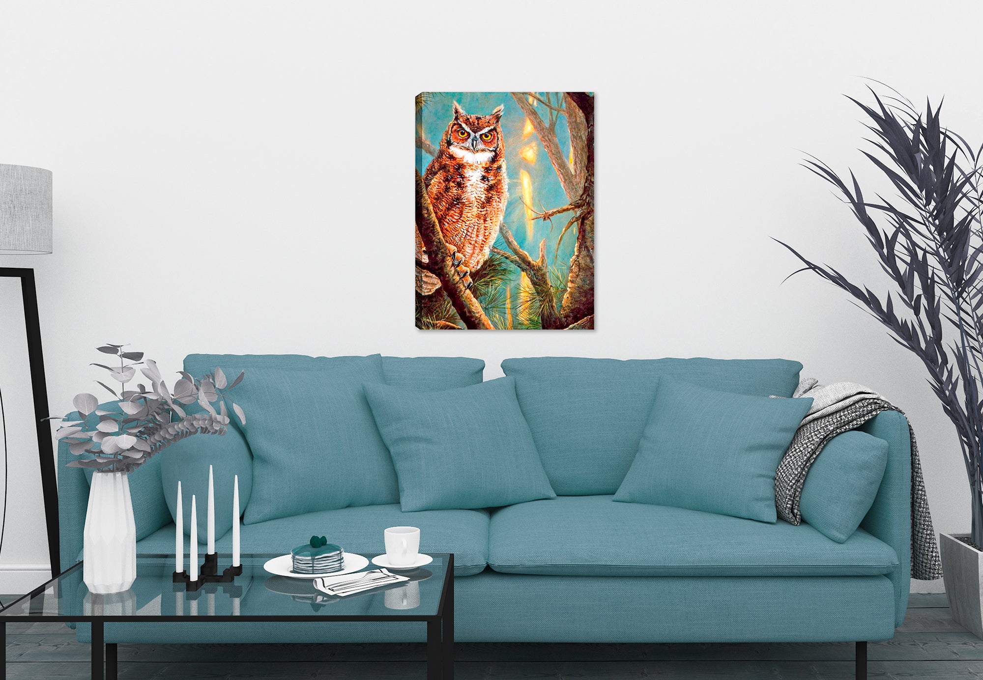 Owl Common Ground Painting printed on waterproof canvas  - hanging on Living Room Wall
