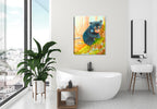 Painting of a Bear and the Butterfly -by Carol Decker - Printed on Canvas - Hung on Bathroom Wall.
