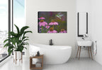 Hummingbird and Cornflower Painting on Canvas - Hanging on Bathroom  Wall