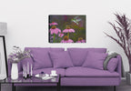 Hummingbird and Cornflower Painting on Canvas - Hanging on Livingroom  Wall