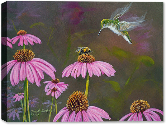 Hummingbird & Cornflowers Painting - Canvas Print